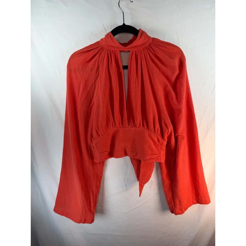 Jen's Pirate Booty for Free People Orange Red Cotton Gauze Tie Back Crop Top S